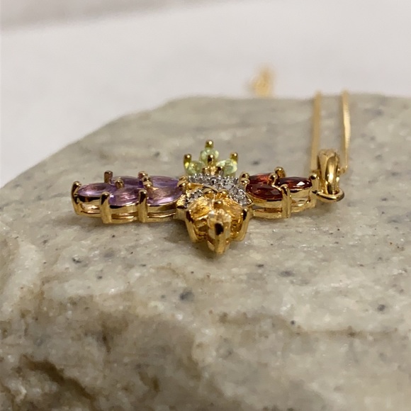 🆕 18K Gold Over S/S Multi Gem Cross Necklace - Picture 3 of 10